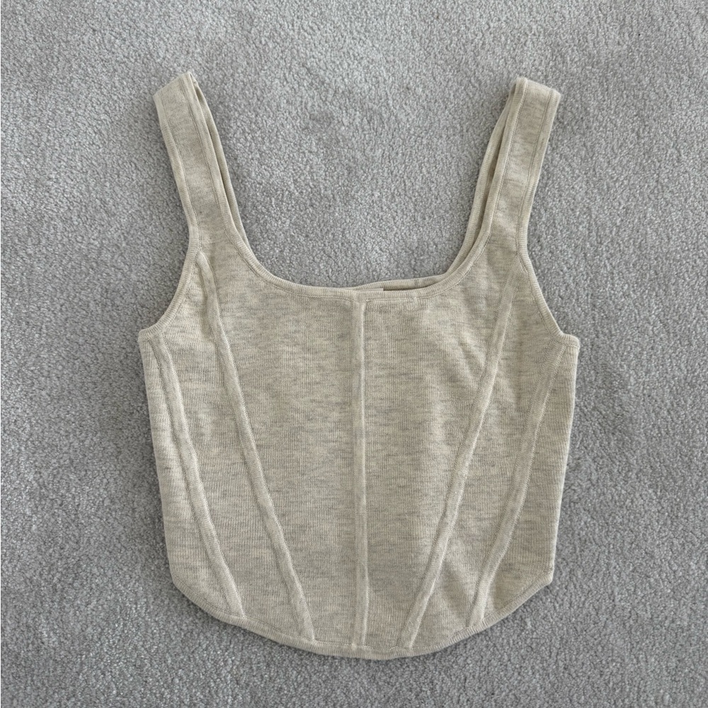 Aritzia Wilfred Cropped Corset Tank Top Heathered Oatmeal Cream Size S